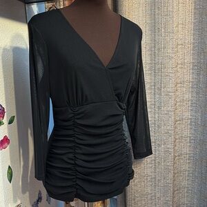 Elegant Black Ruched V-Neck Top